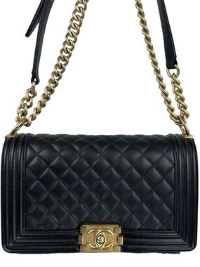 CHANEL BOY FLAP BAG CAVIAR LEATHER GHW MEDIUM
